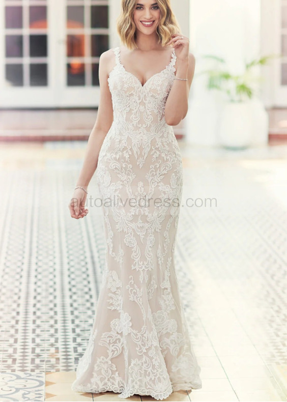 Ivory Lace Tulle Open Back Elegant Wedding Dress Ivory Lace Tulle Open Back Elegant Wedding Dress